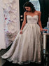 Sweetheart Silver Floor Length Tulle Sequins Prom Dresses LBQ1590
